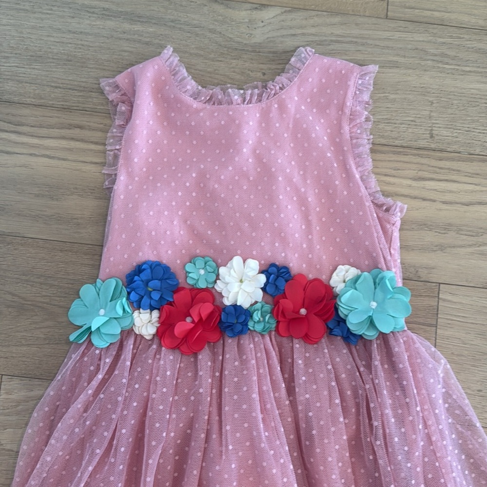 Mini Boden Pink Tulle Dress with Floral Belt detail EUC - Picture 2 of 4